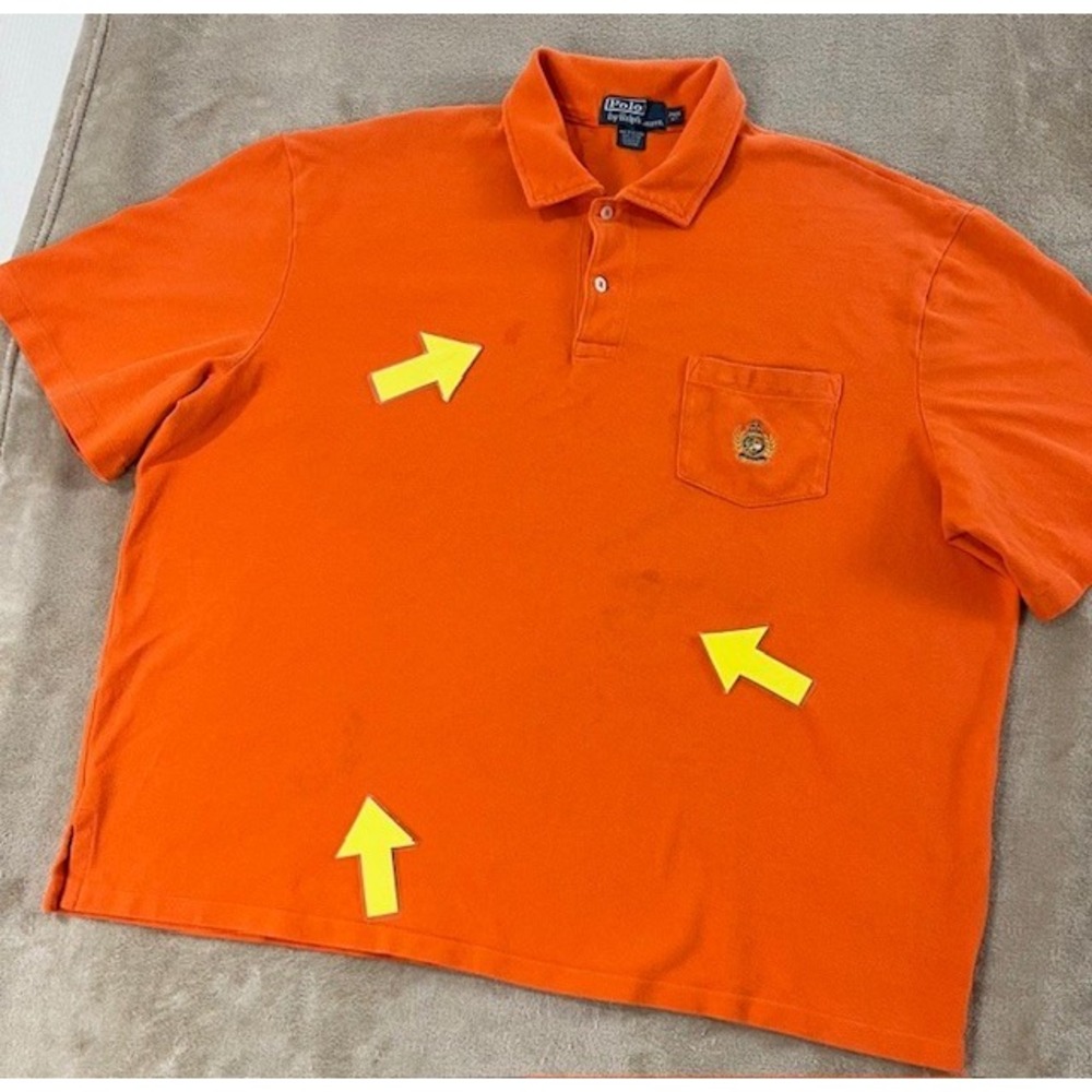 Vintage Polo Ralph Lauren Polo Shirt Men 2XB Big orange Embroidered Crest Pocket - Picture 8 of 8